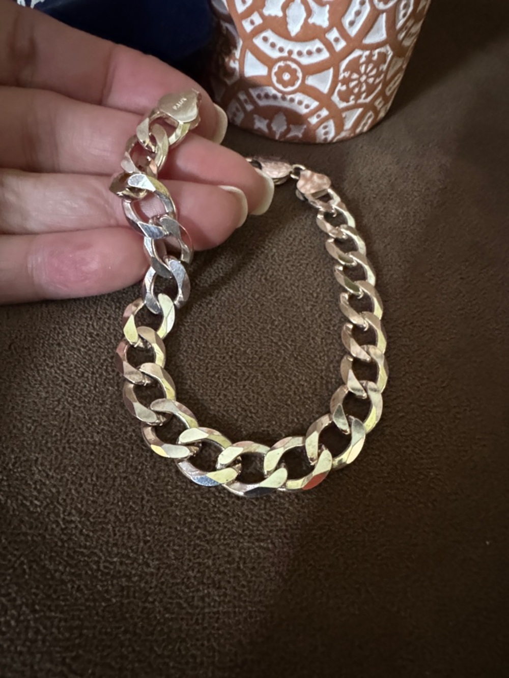 MAOFAED Sterling Silver Chunky Cuban Chain Bracelet Unisex - Picture 5 of 6